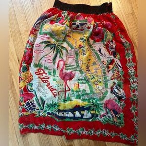 Anna Sui Florida Plisse Printed Silk Midi Skirt US 6